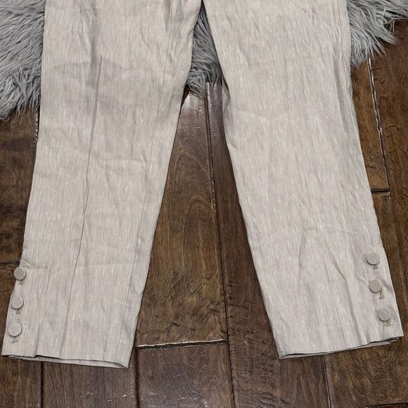 J Jill Linen Cropped Pants Stretch Khaki Ankle Button Details Size Small New - Picture 5 of 7